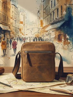 Sassora - Genuine Leather Crossbody Sling Bag - Tan (S)