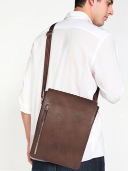 Sassora - Premium Genuine Leather Office Laptop Sling Bag - Brown (L)