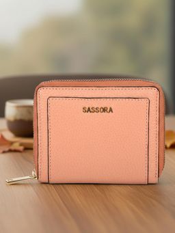 Sassora - Genuine Leather RFID Blocking Compact Zip Around Wallet - Pink (M)