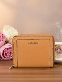 Sassora - Genuine Leather RFID Blocking Compact Zip Around Wallet - Tan (M)
