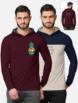 BULLMER - Printed Full Sleeve Hooded T-shirt For Men Multi-color (Pack of 2)