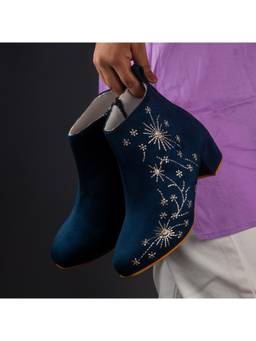 RETTROSE - Blue Valli Embroidered Ankle Boots