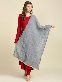 Dupatta Bazaar - Womens Grey Crushed Silk Dupatta
