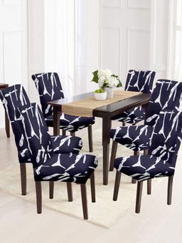 Cortina - Non-Slip Dining Chair Cover Set of 6 Abstract Printed - Black