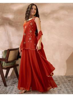 Gahan - Orange Georgette Zari Embroidery Lace Kurta with Palazzo & Dupatta