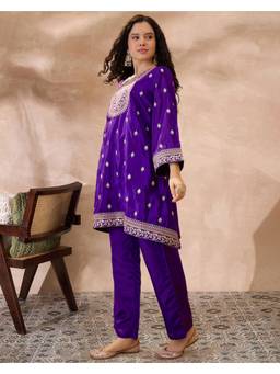 Gahan - Purple Silk Blend Zari Sequence Embroidered Kurta with Pant