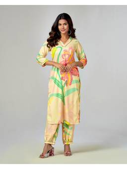 Gahan - Yellow Poly Crepe Floral Print Kurta & Salwar