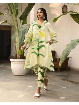 Gahan - Yellow Poly Crepe Floral Print Kurta & Salwar