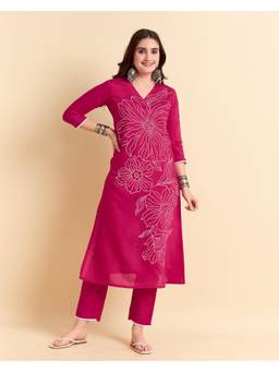Gahan - Pink Chinon Floral Print Kurta & Pant