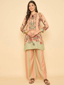 Gahan - Peach Rayon Digital Print Kurta & Palazzo
