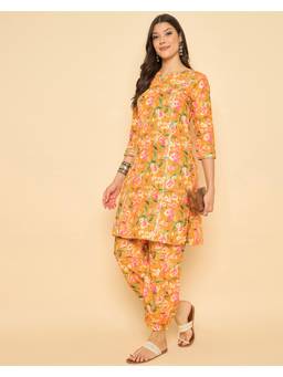 Gahan - Yellow Rayon Digital Print Kurta & Afghan Salwar