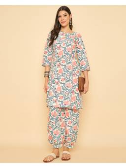 Gahan - Off White Rayon Digital Print Kurta & Afghan Salwar