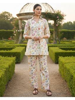 Gahan - Cream Rayon Digital Print Kurti & Palazzo
