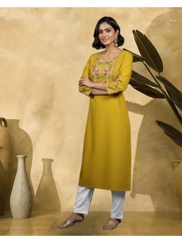Gahan - Yellow Gadwal Zari Thread Embroidered Kurta