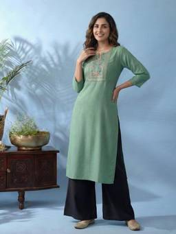 Gahan - Sea Green Gadwal Zari Thread Embroidered Kurta