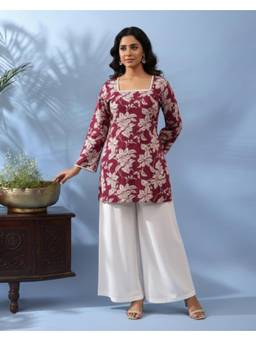 Gahan - Maroon Cotton Floral Printed Kurta
