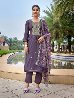 Gahan - Womens Yoke Design Mirror Work Embroidered Straight Kurta & Pant with Dupatta