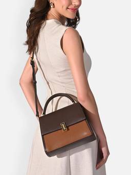 Lavie Luxe - Women Tan Colorblock Sing Bag (M)