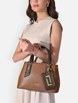 Lavie Luxe - Women Tan Satchel Bag with Detachable Strap and Pouch (M)
