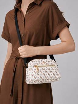 Lavie - Women Off White Printed Monogram Sling Bag (S)