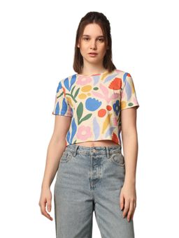 ONLY - Printed Ribbed Cropped T-Shirt