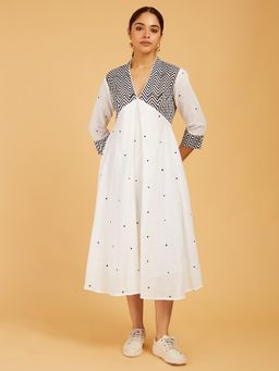 Cyan - Embroidered Cotton Dress