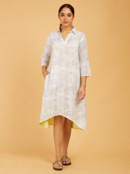 Cyan - Floral Print High Low Dress