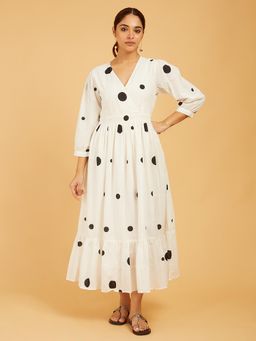 Cyan - Polka Dot Print Cotton Dress