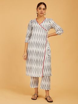 Cyan - Handloom Ikat Angrakha Kurta