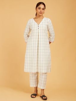 Cyan - Handloom Checkered Cotton Kurta