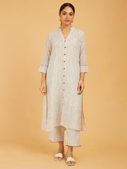 Cyan - Hand Embroidered Handloom Cotton Kurta