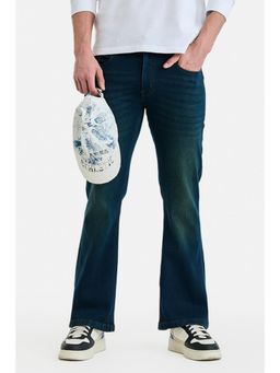 Snitch - Dark Blue Washed Bootcut Casual Jeans for Men