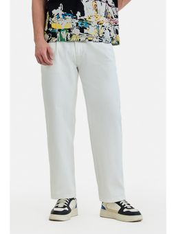 Snitch - Ecru Solid Baggy Casual Jeans for Men