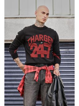 Snitch - Grind Black Printed Full Sleeves Oversized Casual Sweater for Men