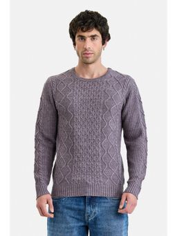 Snitch - Mauve Textured Full Sleeves Regular Casual Sweater for Men