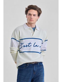 Snitch - Off White Stripes Full Sleeves Regular Casual Sweater for Men