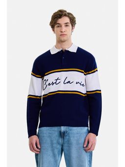 Snitch - Navy Stripes Full Sleeves Regular Casual Sweater for Men