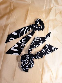 JEWELZ - Women Black & White Printed Scarf Scrunchies