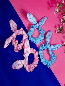 JEWELZ - Women Pink & Blue Cotton Printed Scrunchies