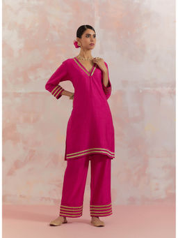 The Indian Cause - Pink Kali Short Kurta with Pant (Set of 2)