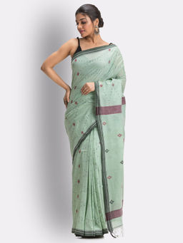 Angoshobha - Celadon Green Handloom Cotton Jamdani Saree with Unstitched Blouse