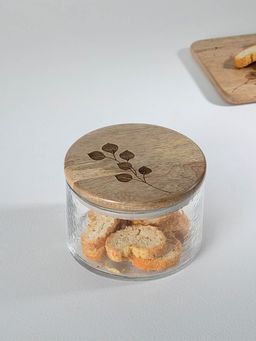 Ellementry - Leafy Twig Glass Jar With Wooden Lid