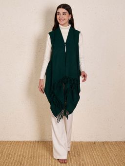 Zamour - Green Plain Sleeveless Woven Shrug