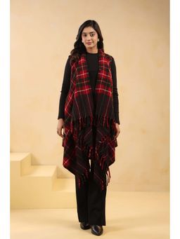 Zamour - Red Black Checkered Woollen Shrug for Women