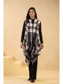 Zamour - White and Black Checkered Shrug for Women