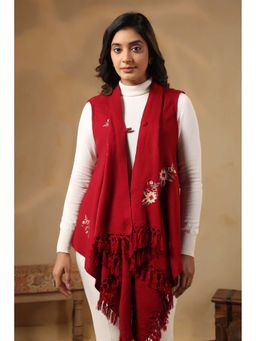 Zamour - Red Floral Zari Embroidered Shrug for Women