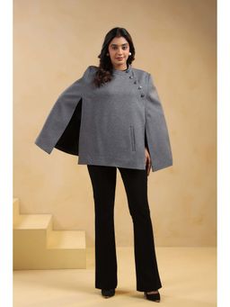 Zamour - Grey Tweed Premium Cape Coat Jacket