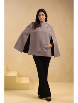 Zamour - Mauve Tweed Premium Cape Coat Jacket