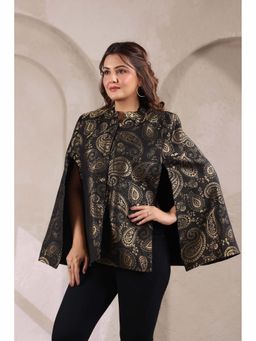 Zamour - Black Royal Zari Weave Cape Jacket