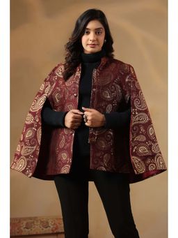 Zamour - Maroon Royal Zari Weave Cape Jacket